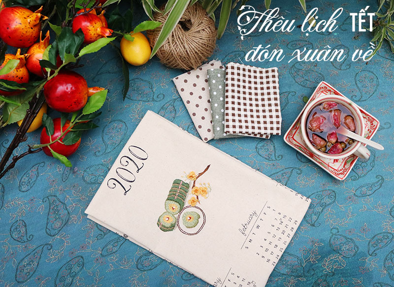 Thêu lịch bánh tét đón xuân về