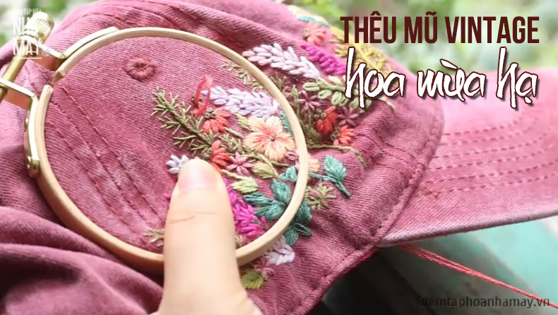 Thêu mũ vintage hoa mùa hạ