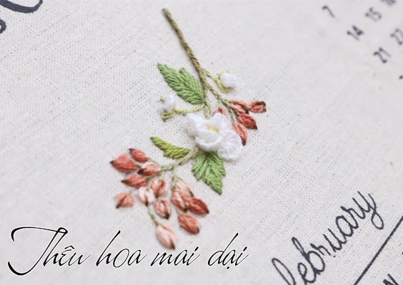 Thêu bông hoa mai dại trắng xinh đơn giản cho người mới thêu (có mẫu in)