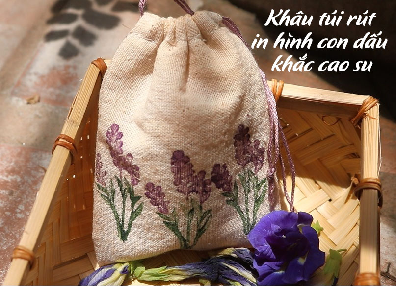 Hướng dẫn khâu túi rút đơn giản in hình con dấu khắc cao su