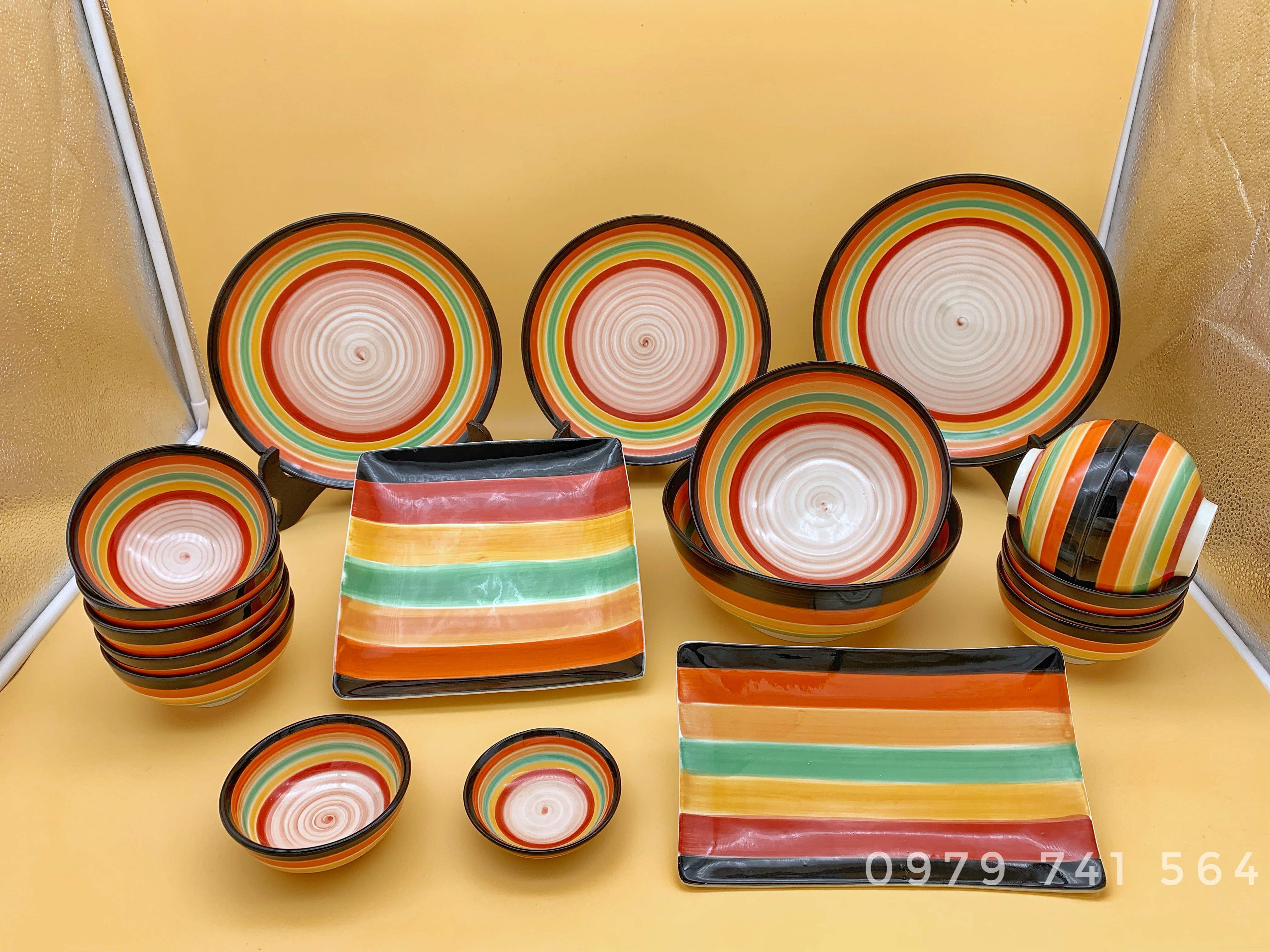 bộ bát đĩa sứ cầu vồng Bát Tràng