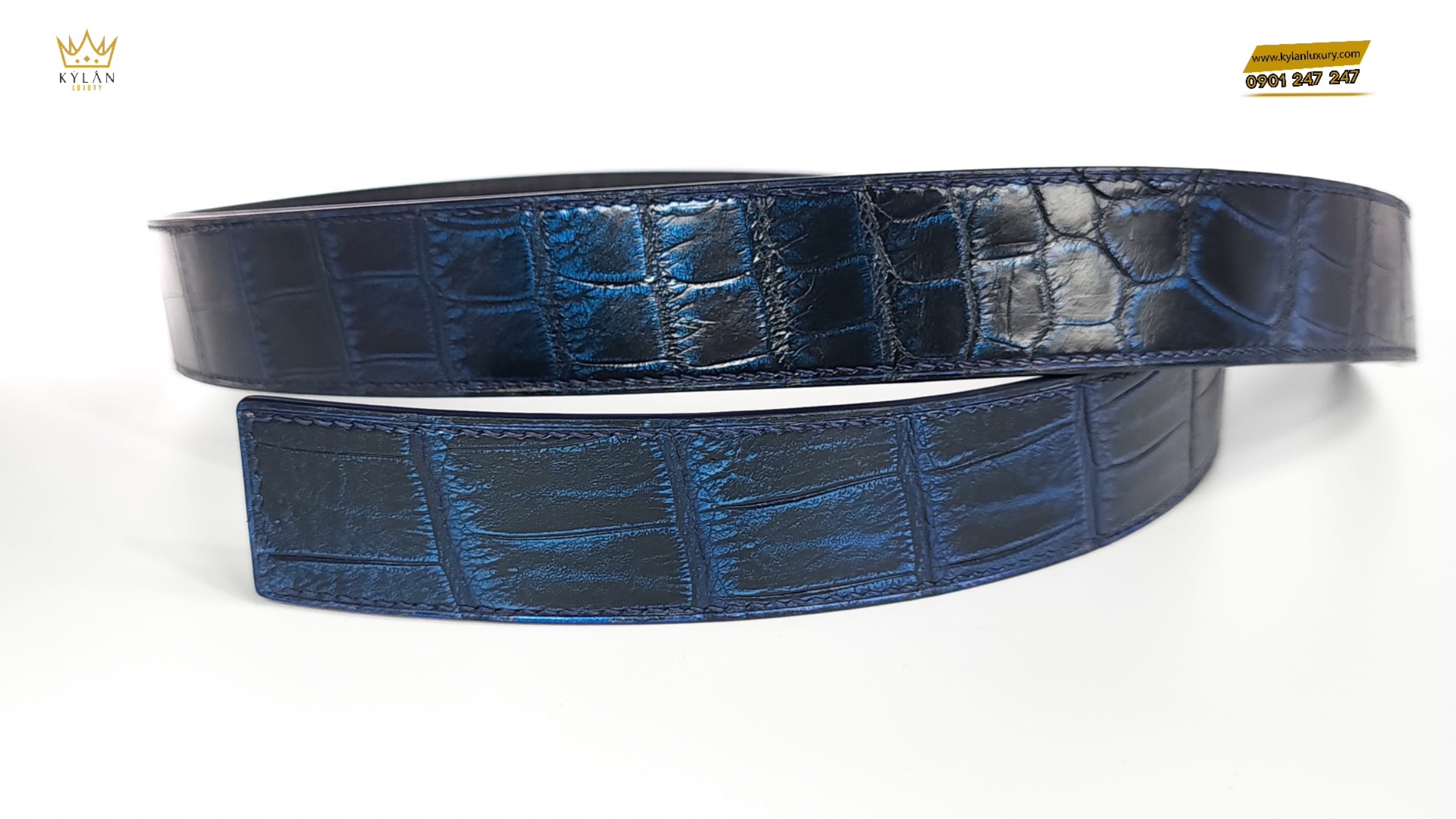 Thắt lưng 2 mặt Alligator blue and black  thời thượng