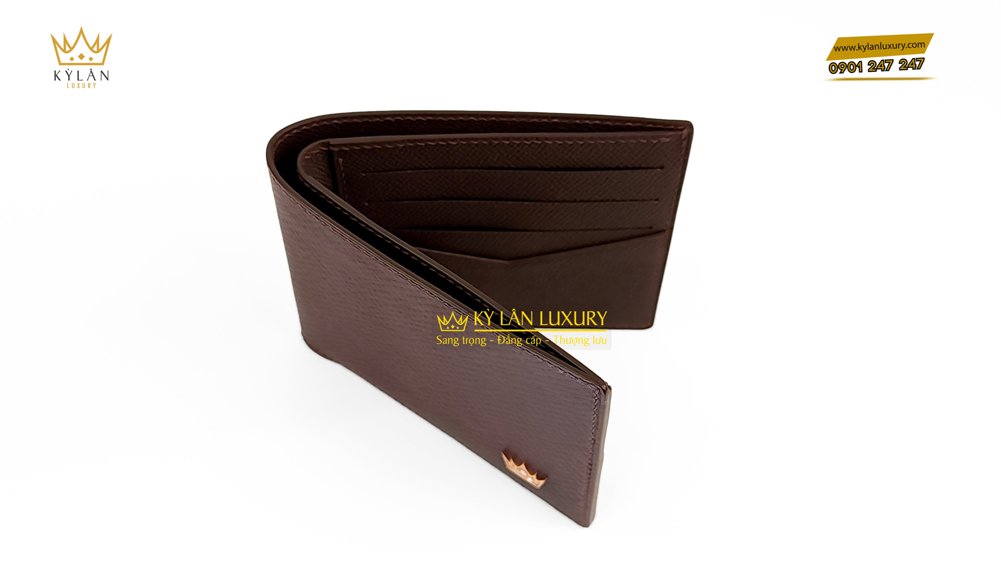 Ví nam da bê màu nâu logo vàng đính kim 8 Kỳ Lân Luxury vi nam da be mau nau logo vang dinh kim 9 Ví nam da bê màu nâu logo vàng đính kim