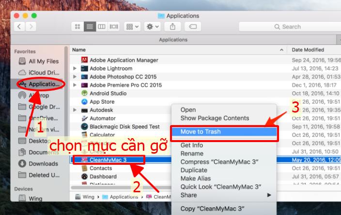 gỡ cài đặt ứng dụng trên macbook