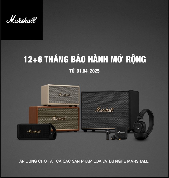 chương trình bảo hành mở rộng đến 18 tháng dành cho tai nghe và loa Marshall