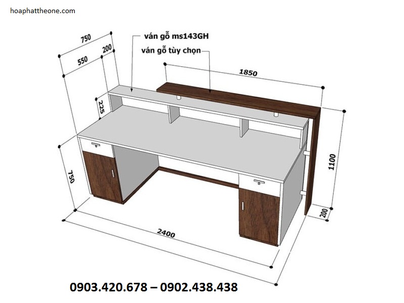 Không gian rộng có thể lựa chọn kích thước quầy lễ tân lớn
