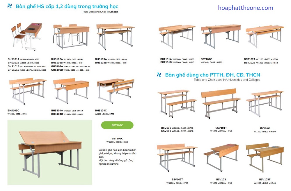 Dòng nội thất trường học The One đa dạng về mẫu mã, kiểu dáng, kích thước