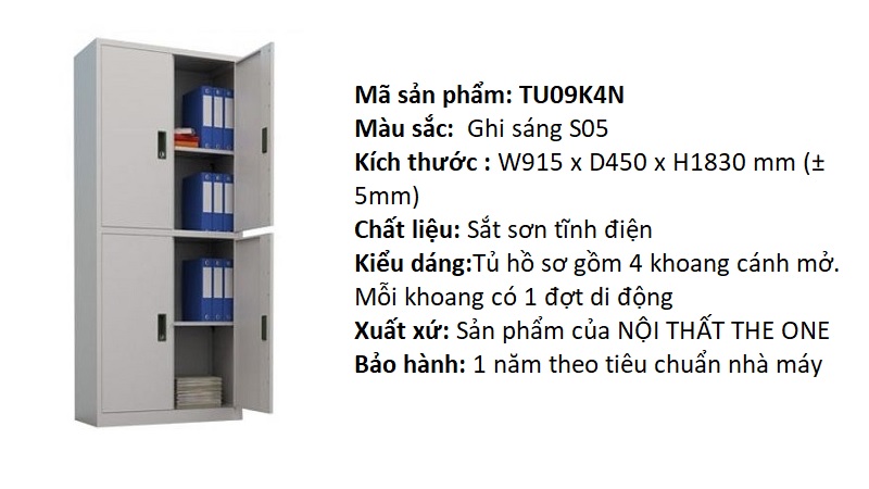 Tủ hồ sơ 4 cánh TU09K4N