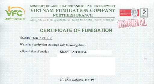 Giấy chứng nhận hun trùng
