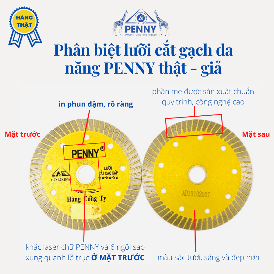 Phân biệt lưỡi cắt gạch đa năng PENNY thật - giả