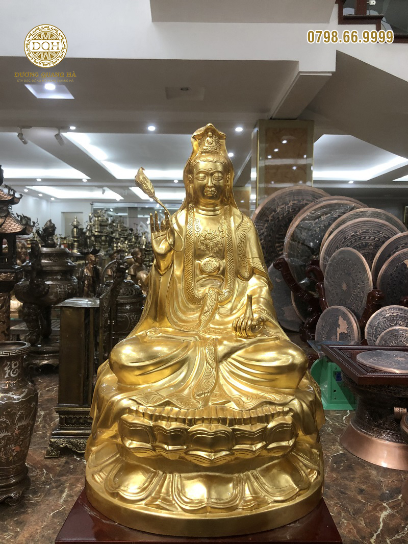 Tượng Quan Thế Âm Bồ Tát cao 60cm dát vàng 9999