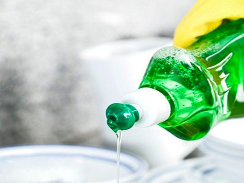 Đổ hỗn hợp nước và nước rửa bát vào máy xay sinh tố