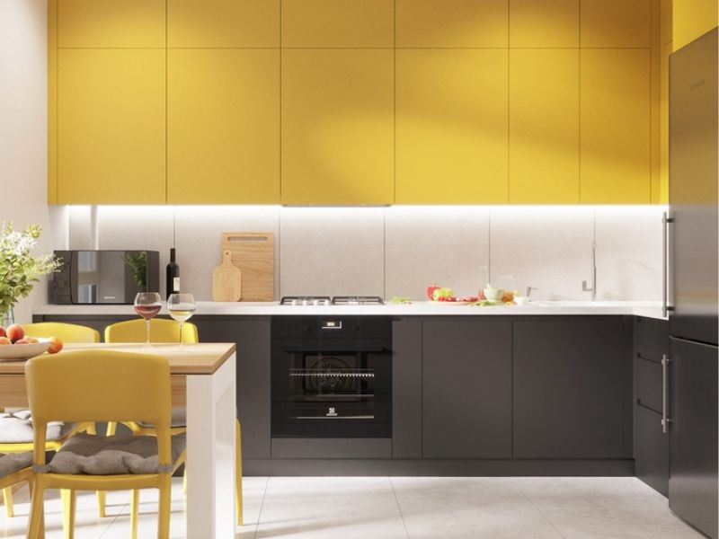 Chiêm ngưỡng mẫu bếp màu vàng nắng tự nhiên