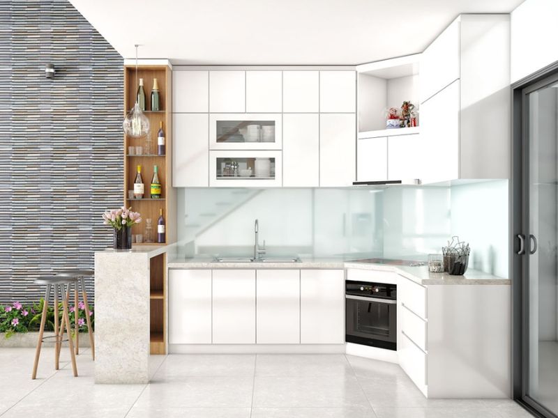 Tủ bếp góc chéo sở hữu vẻ đẹp sang trọng, hiện đại