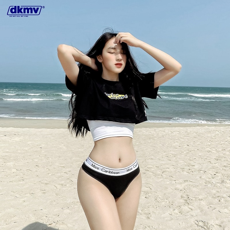 áo croptop local brand màu đen dkmv croptop streetwear