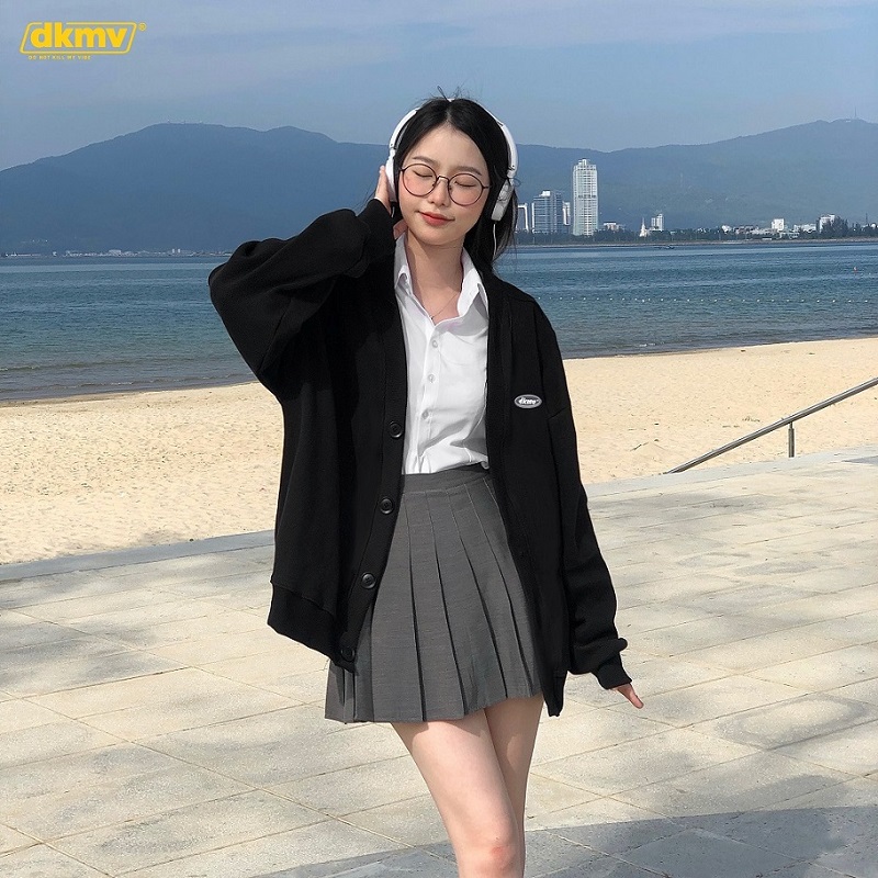 áo khoác cardigan nữ form rộng màu đen dkmv