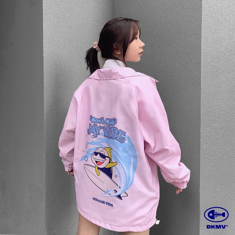 áo khoác dù nữ form rộng dkmv surfing màu hồng streetwear 