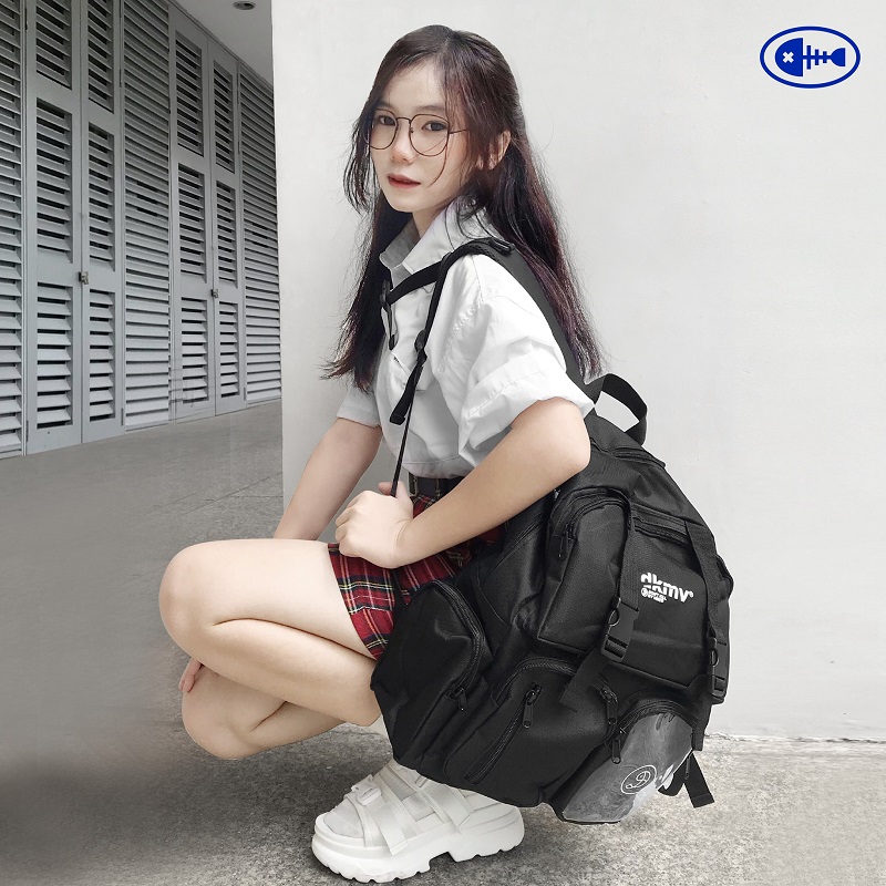 balo đi học local brand dưới 300k dkmv black logo backpack
