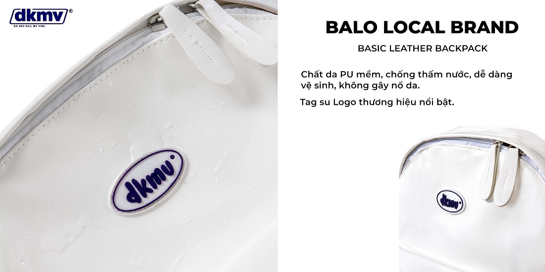 balo local brand da màu trắng basic leather backpack