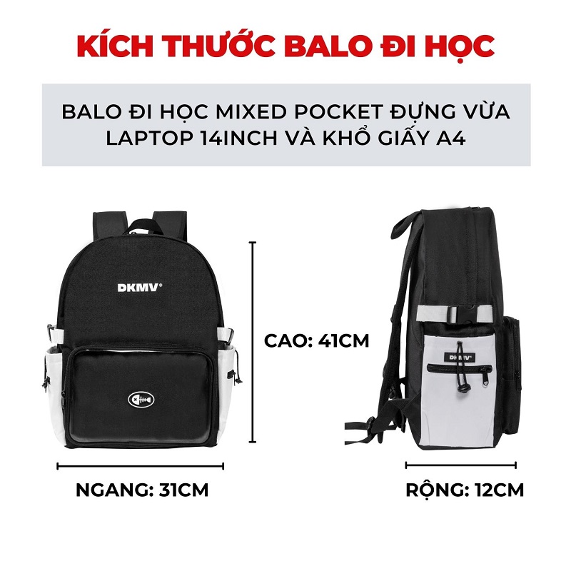 balo Local brand giá rẻ màu đen dkmv Mixed Pocket Backpack
