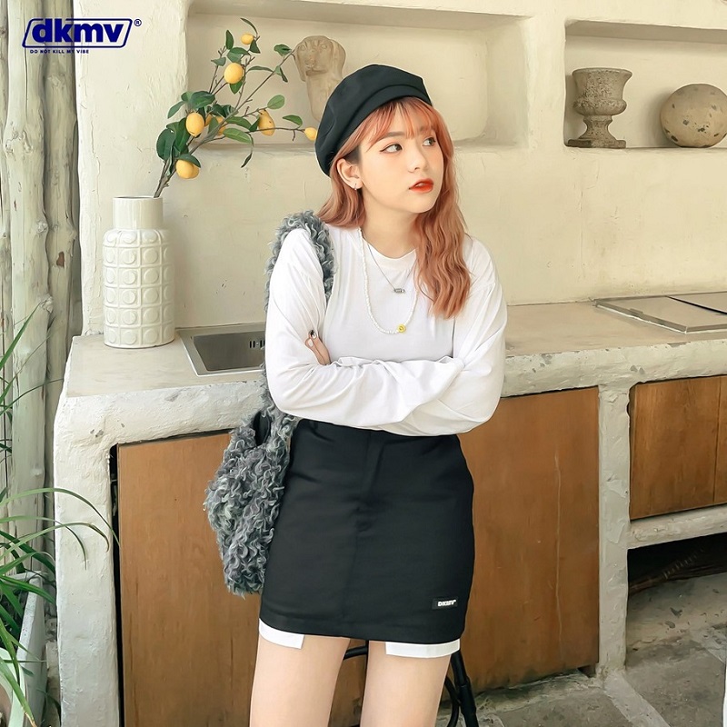 chân váy ngắn chữ a màu đen loli black skirt