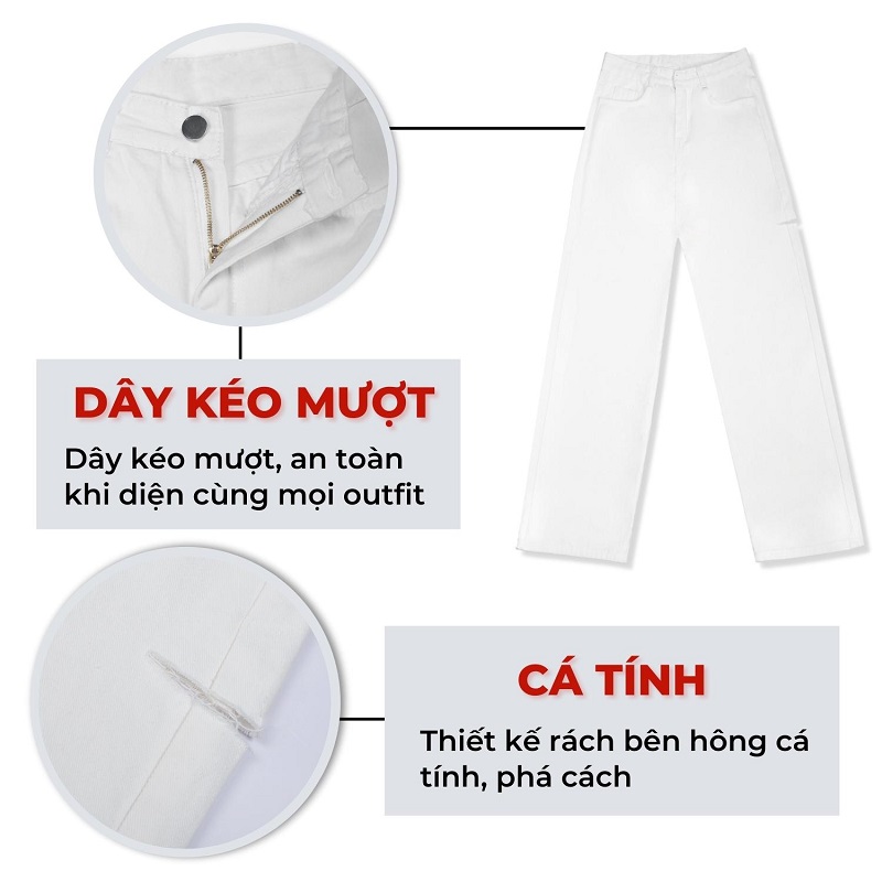 quần jean ống suông lưng cao form rộng màu trắng dkmv