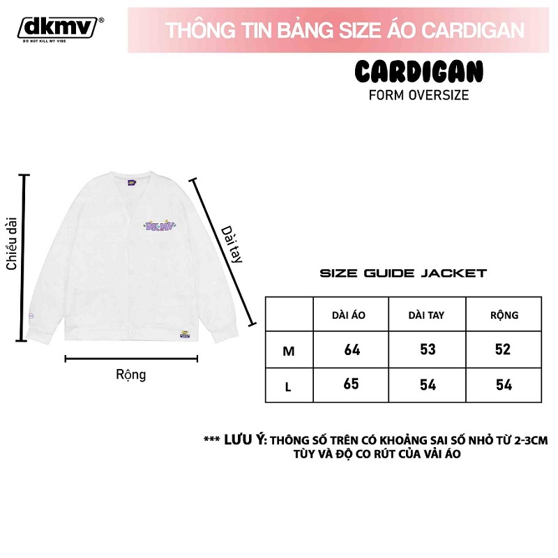 thông tin size áo khoác cardigan dkmv save planet streetwear