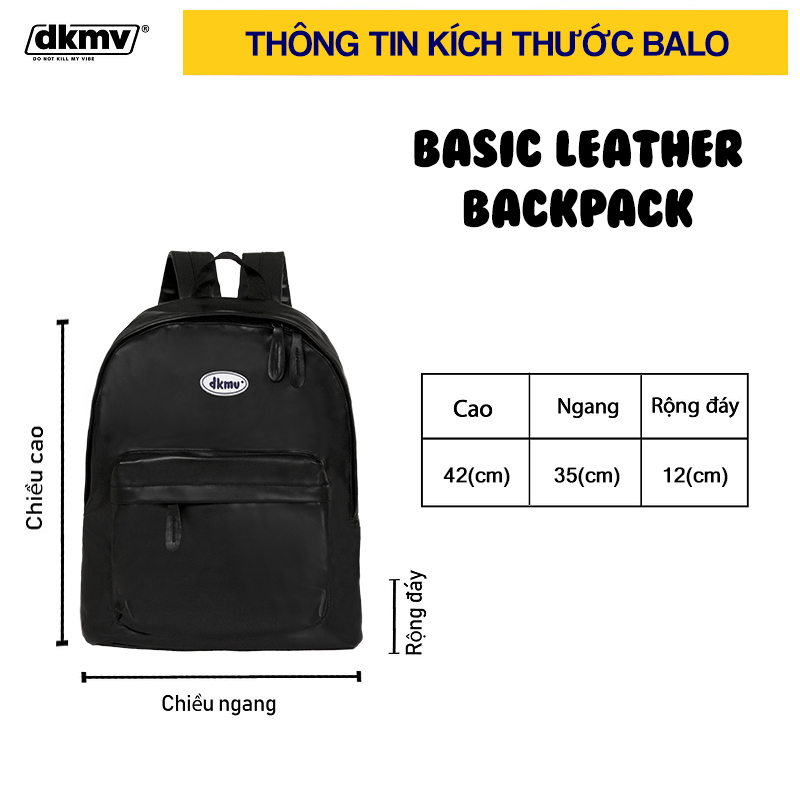 balo đi học nữ màu đen chống nước dkmv basic leather backpack