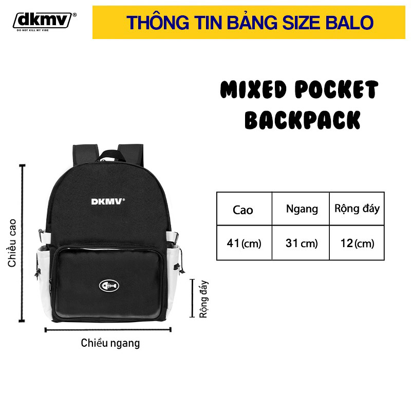 thông tin size balo local brand giá rẻ màu đen dkmv mixed pocket backpack streetwear