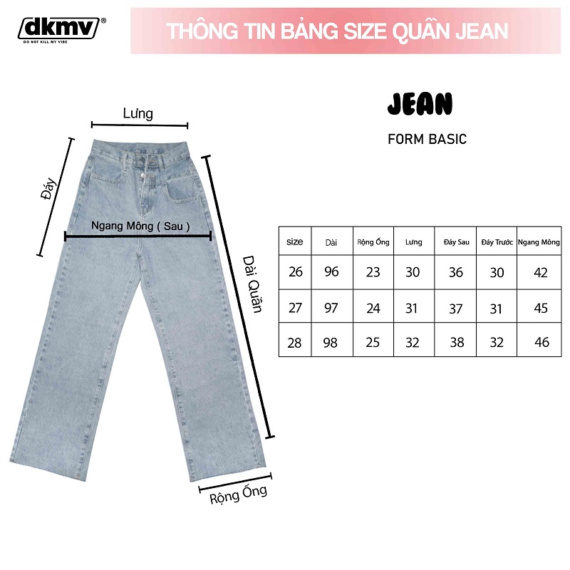 thông tin size quần ống rộng dkmv skinny jean streetwear