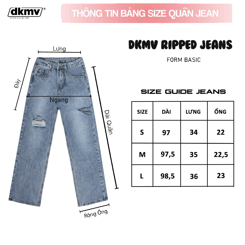 thông tin size quần jean nữ rách đẹp dkmv ripped jeans