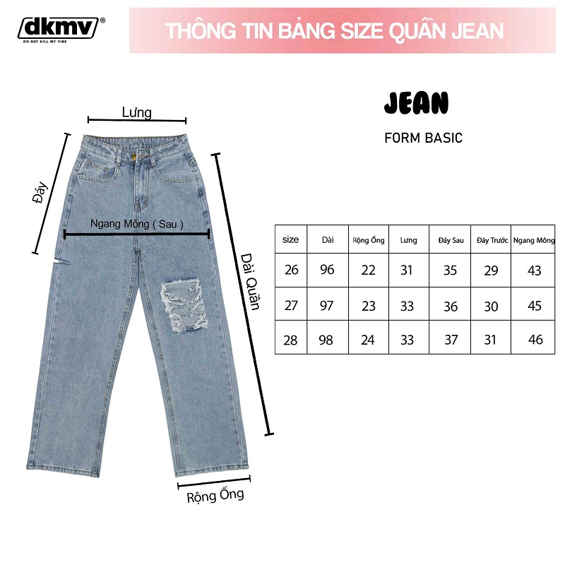 thông tin size quần jean rách nữ đẹp dkmv square jean streetwear