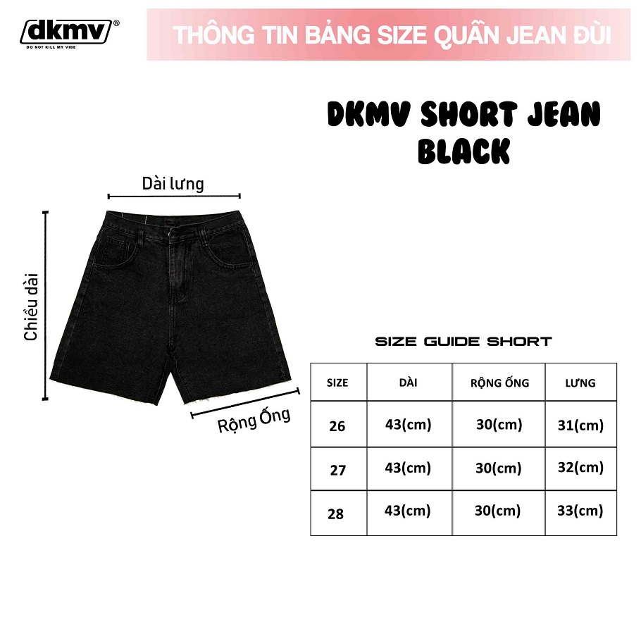 thông tin size quần short đùi ngắn màu đen dkmv short jean black streetwear