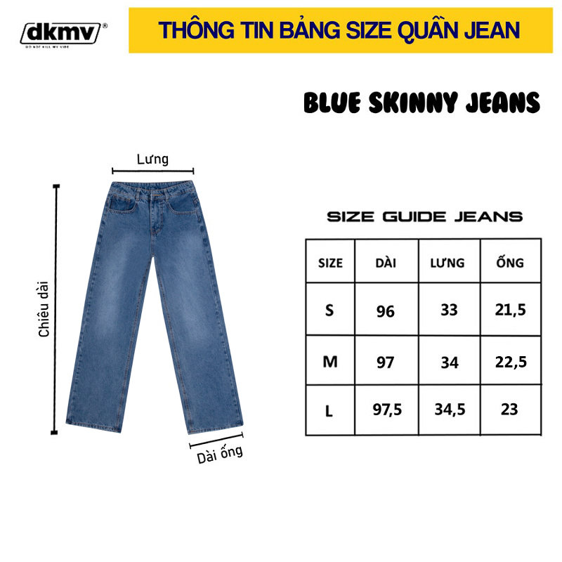 thông tin size quần jean nữ đẹp dkmv blue skinny jean