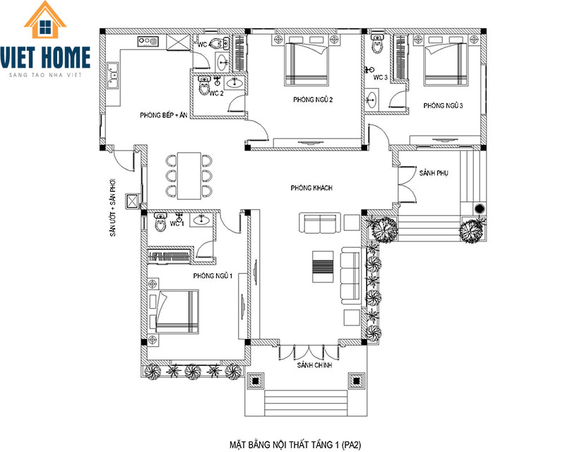 thiết kế nhà mái thái 1 tầng