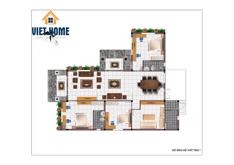 thiết kế nhà mái thái 1 tầng