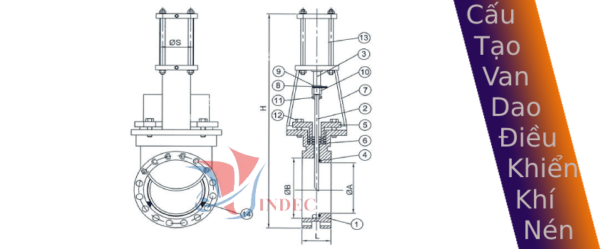  Cấu tạo van dao điều khiển khí nén