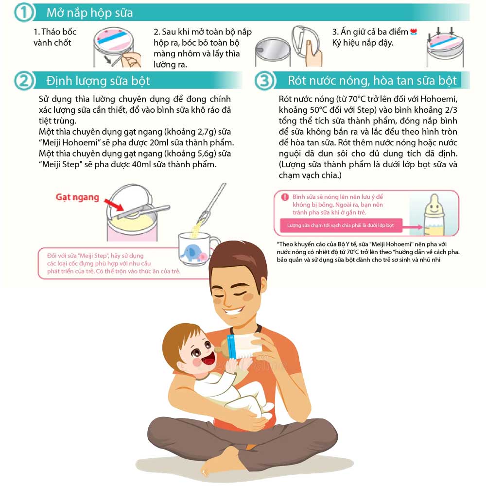 Hướng Dẫn Pha Sữa Meiji Số 9 Dạng BỘT (Lon 800g)