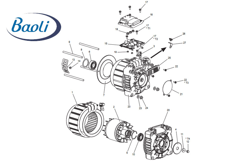 Chi tiết linh kiện cụm động cơ bơm