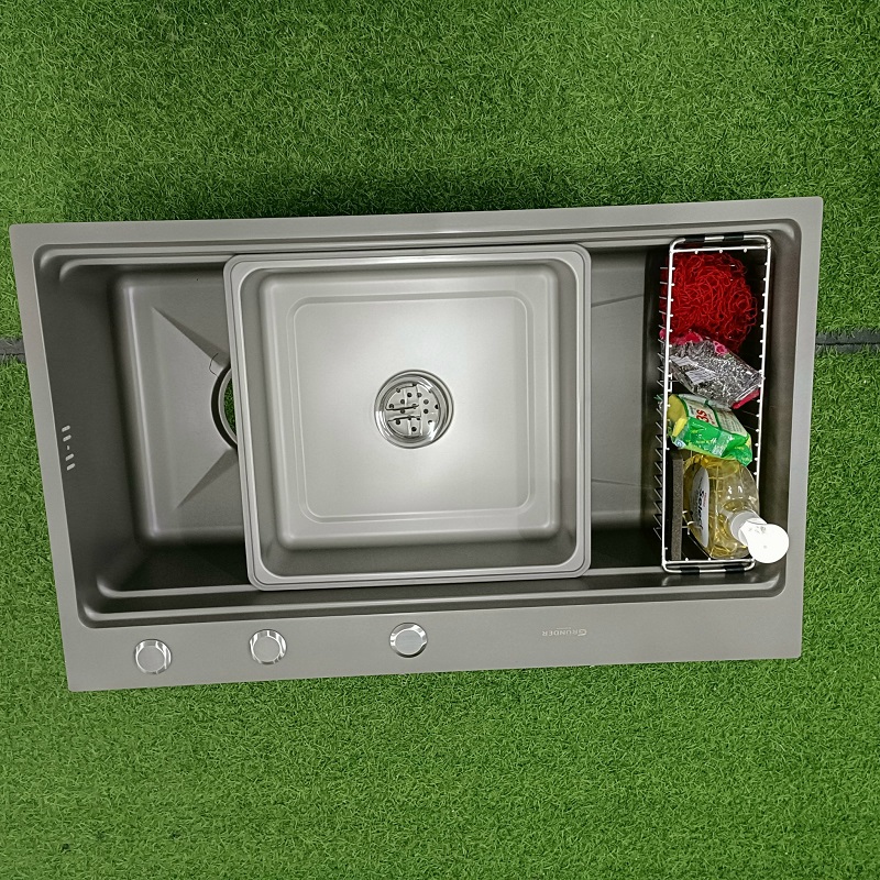 chậu rửa bát 1 hố grunder kèm giỏ đựng giẻ rửa chén
