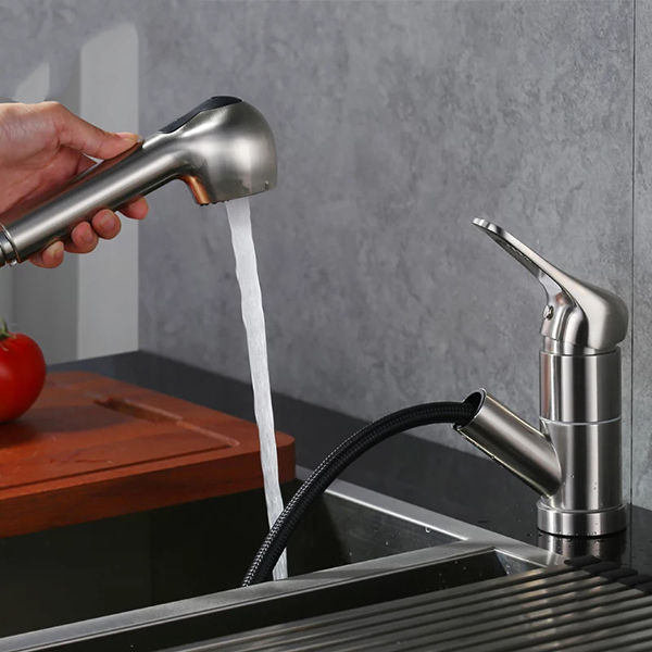 vòi rửa bát nóng lạnh dây rút inox 304