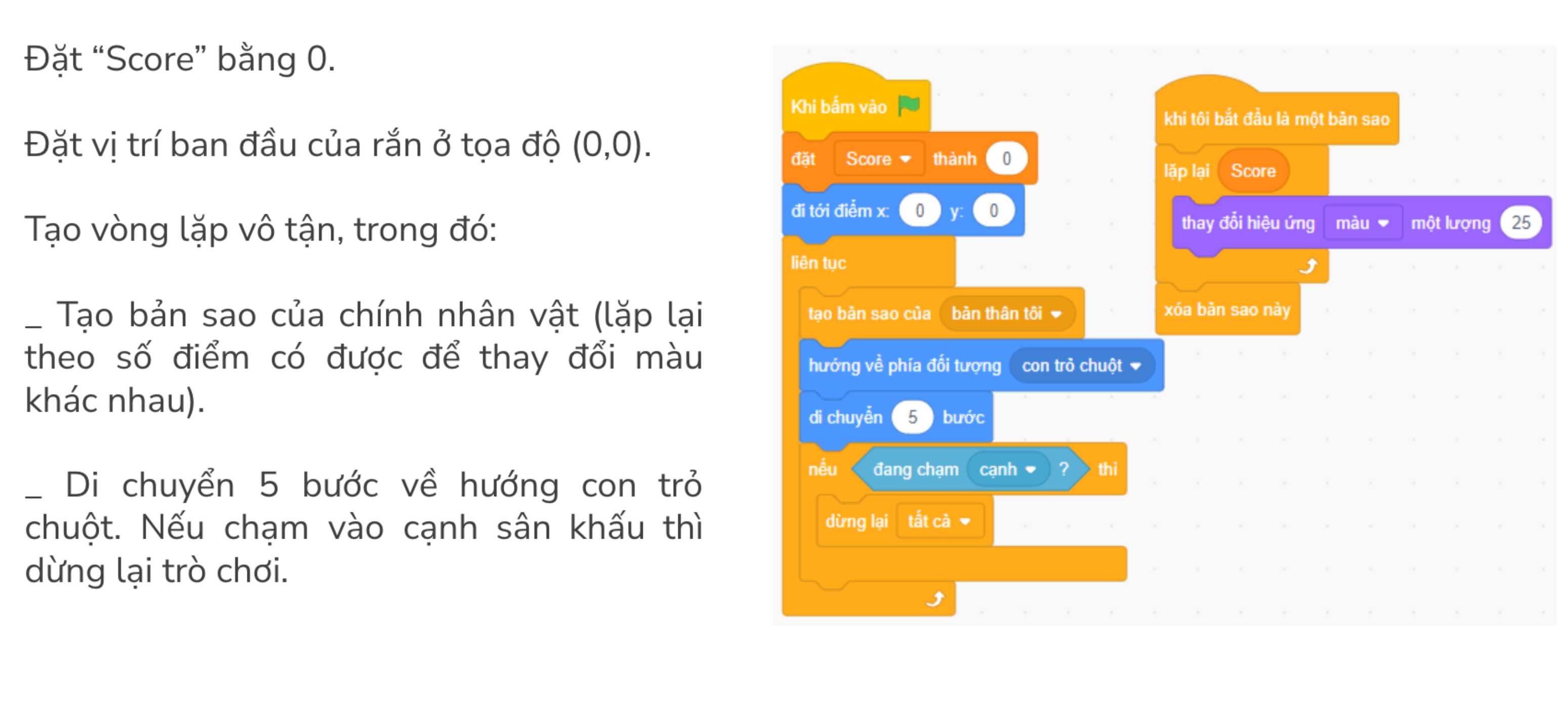 Cách làm trò chơi rắn săn mồi trên Scratch đơn giản nhất