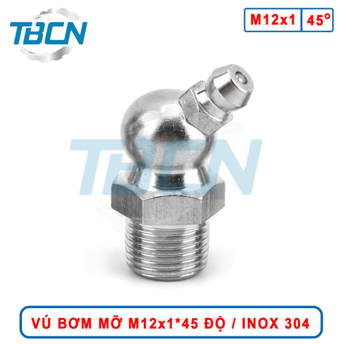 Vú bơm mỡ góc 45 độ M12x1 inox 304