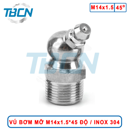 Vú bơm mỡ góc 45 độ M14x1.5 inox 304