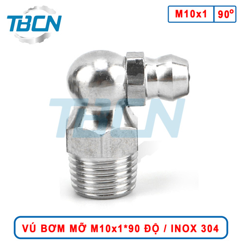 Vú bơm mỡ góc 90 độ M10x1 inox 304