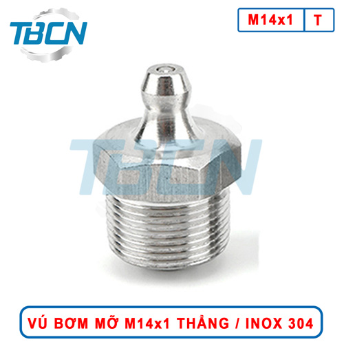 Vú bơm mỡ thẳng inox 304 M14x1