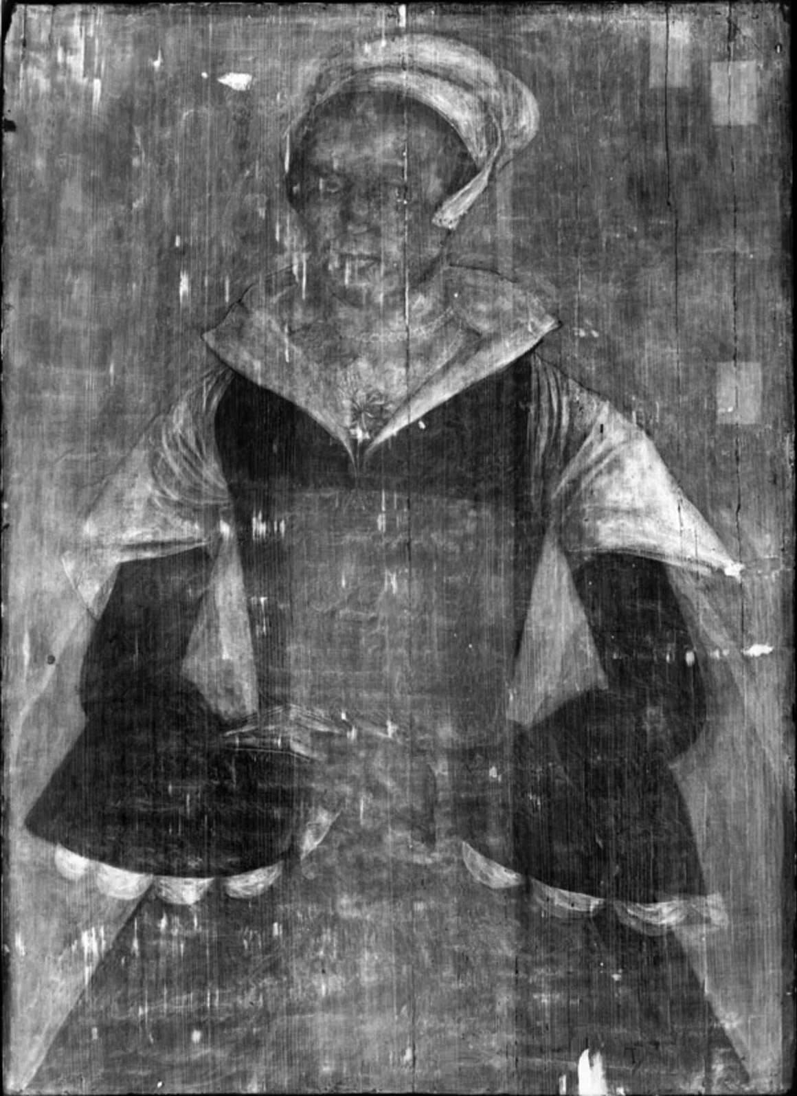 Công nghệ chụp phản xạ hồng ngoại cho thấy có nhiều thay đổi đáng kể trong trang phục và hướng nhìn của nhân vật kể từ khi bức chân dung ban đầu được hoàn thành