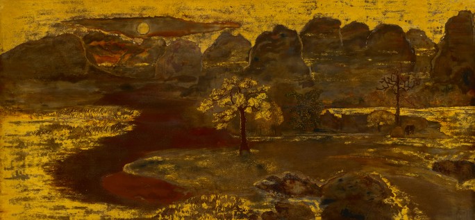 NGUYỄN GIA TRÍ, PHONG CẢNH ( LANDSCAPE ), 1944, SƠN MÀI, 58 X 120 CM. GIÁ TRỊ DỰ KIẾN: 1.200.000-1.800.000 đô la Hongkong ( Theo nhà đấu giá Sotheby’s Hongkong )