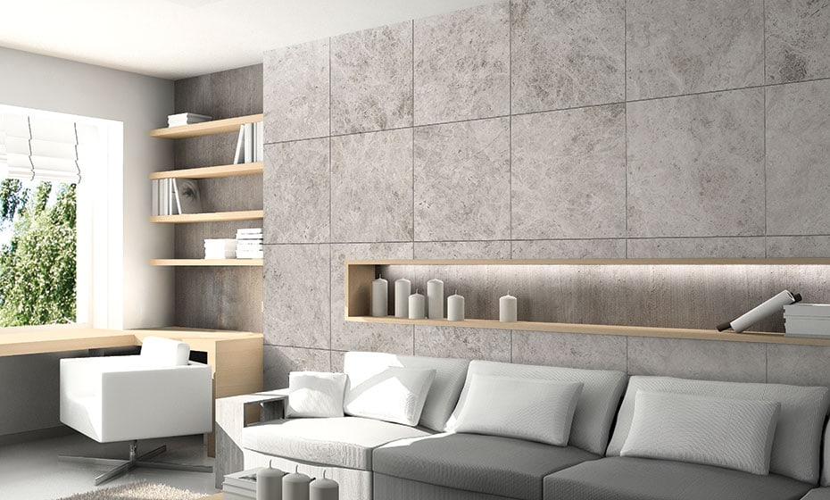 Đá Marble Tundra Grey dùng để ốp tường phòng khách