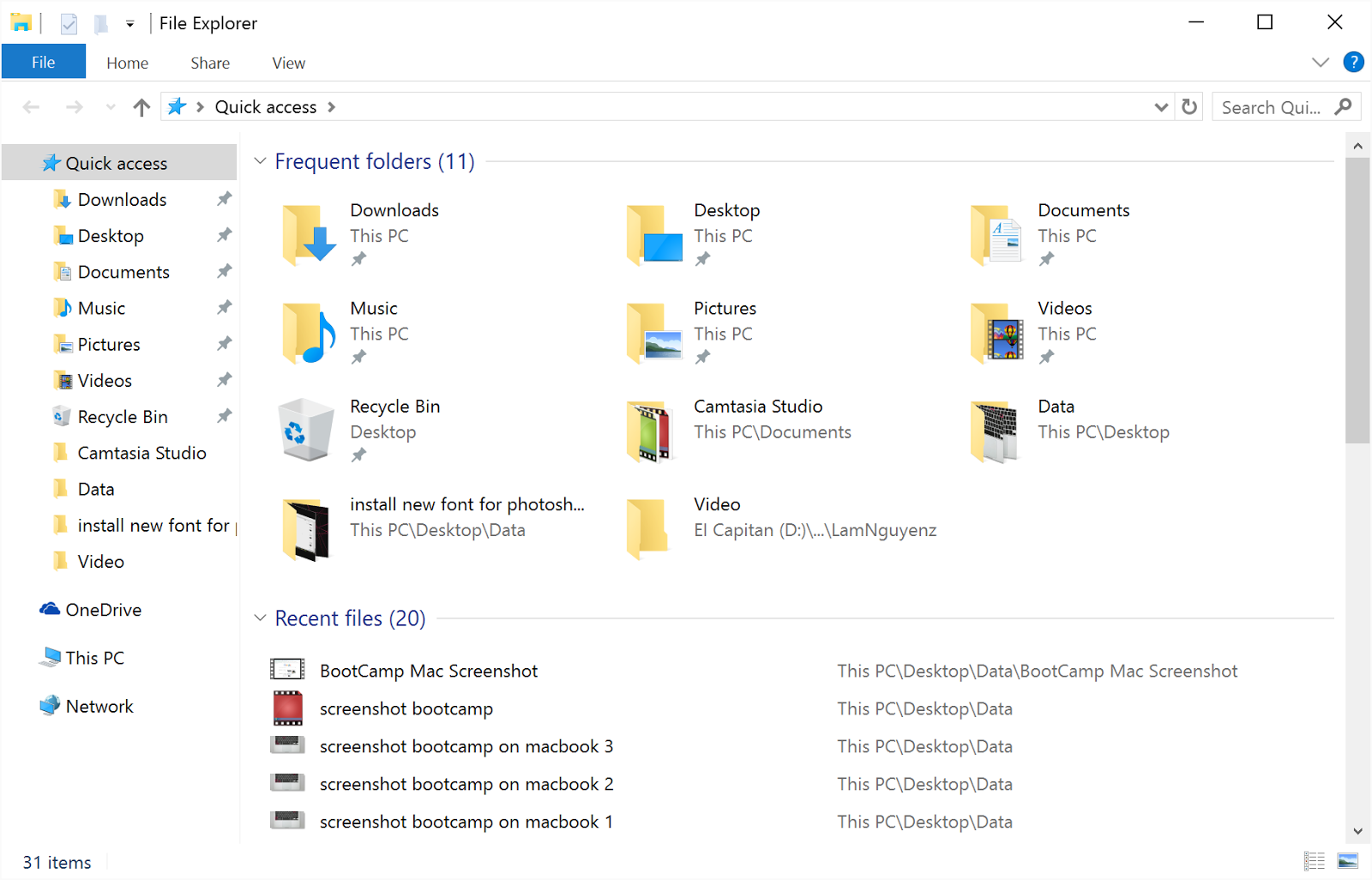 Truy cập nhanh Quick Access hoặc This PC thông qua File Explorer trên Windows 10.